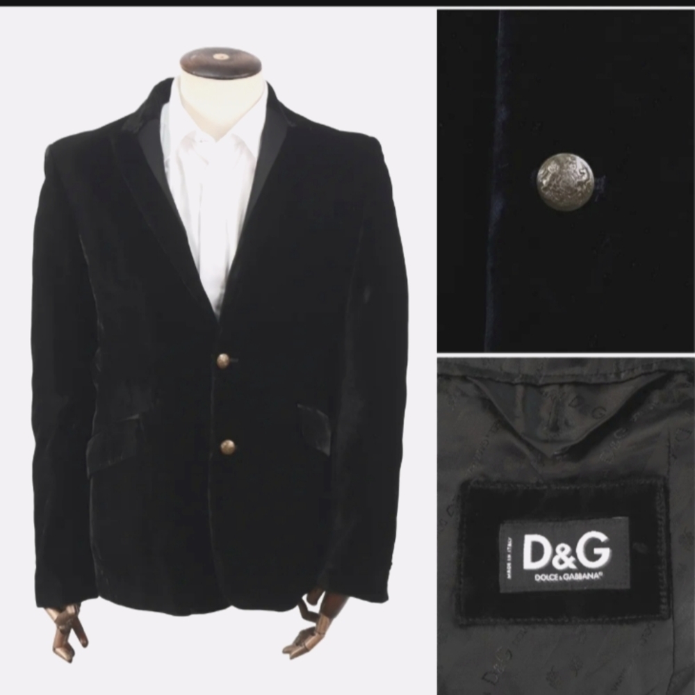 D&G 🔸DOLCE GABBANA Blazer Black Velour Cotton Men's Jacket Size 50 IT / M.